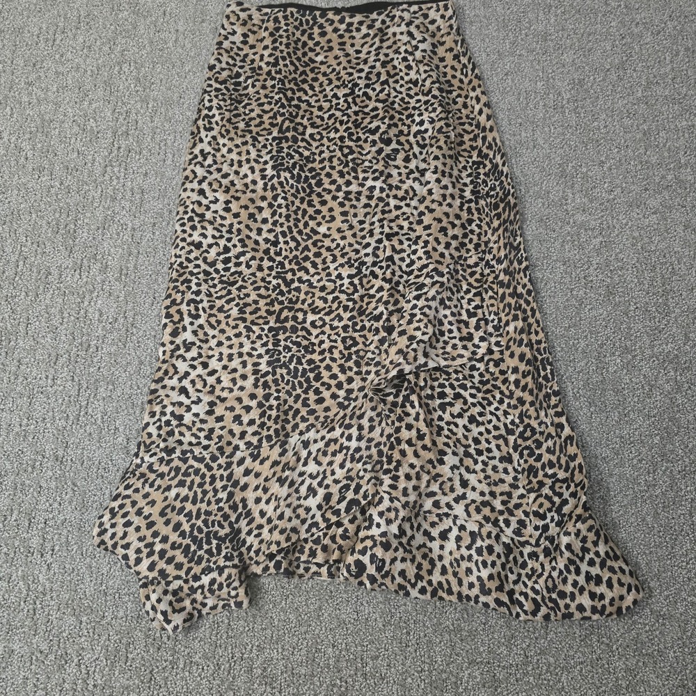 Ragdoll Slinky Asymmetrical Leopard Print Midi Skirt Ruffle Size XS Indie Sleaze